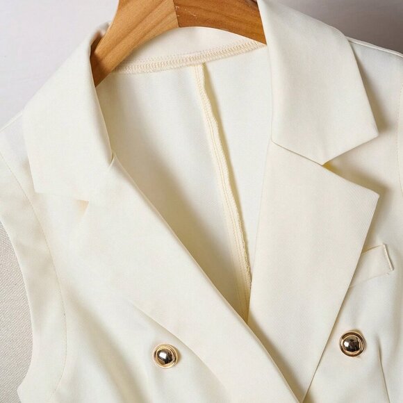 Apricot Elegant Women's Plain Color Blazer, Vest And Shorts Set - Picture 3 of 8